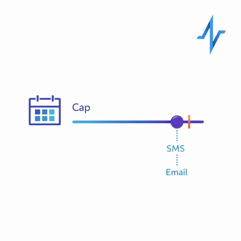 A calendar and slider visual showing capped outreach across channels to prevent message overload.