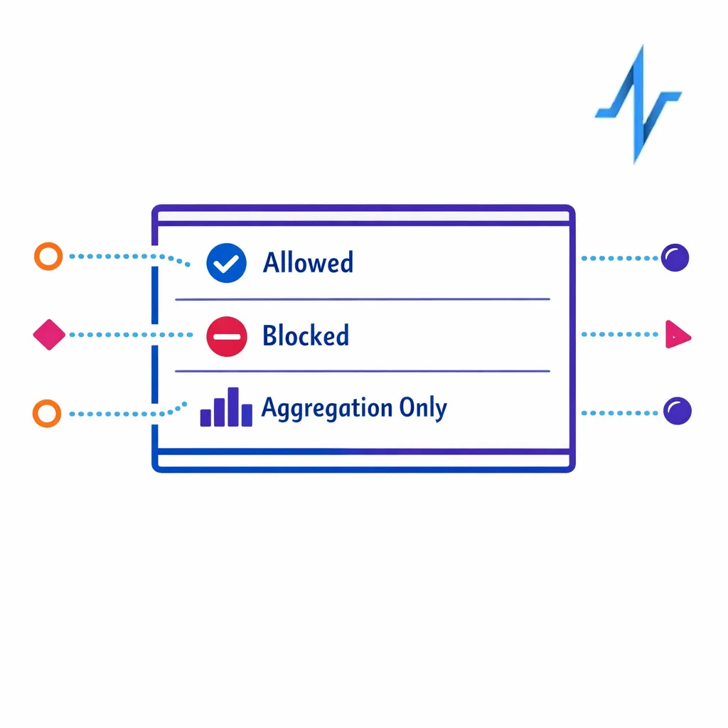 A rules panel allows joins, blocks joins, or outputs aggregation only based on consent flags.