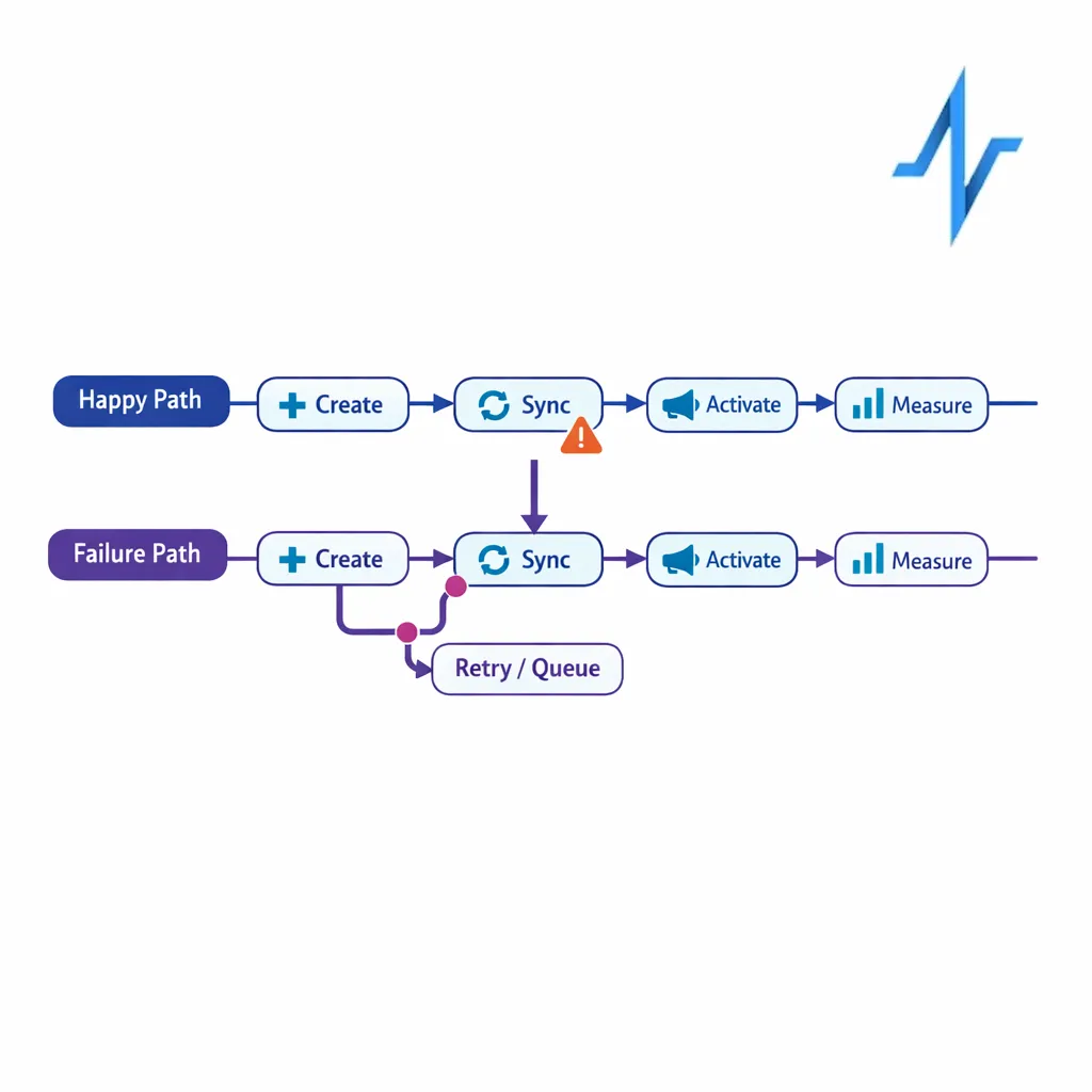 Two parallel lanes compare end-to-end happy-path testing with failure-path validation behavior.