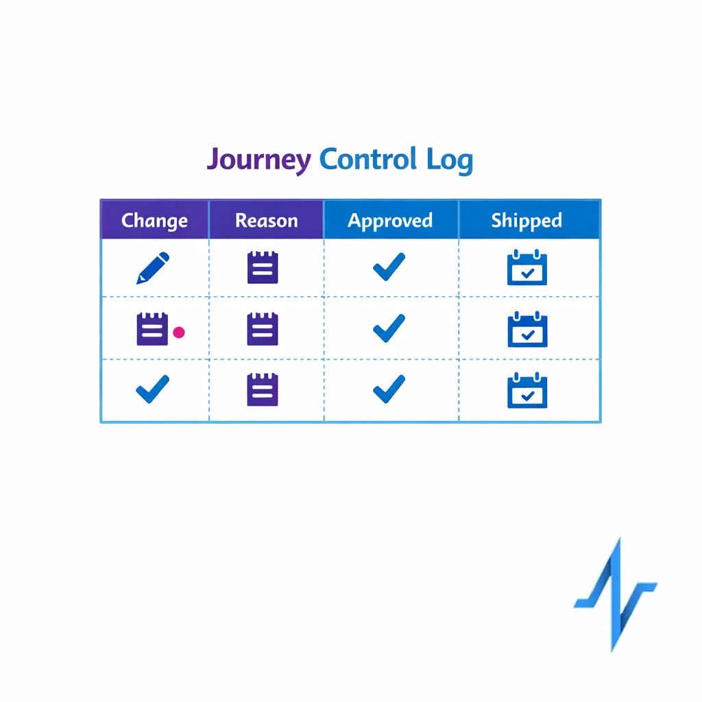 A compact change log captures what changed, why, who approved, and when it shipped.