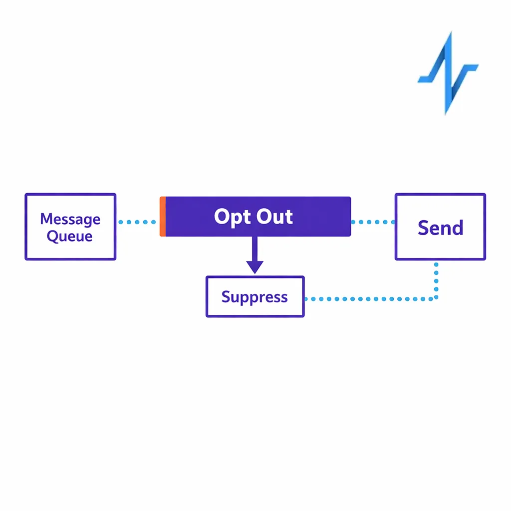 A visual showing an opt-out event immediately blocking future sends with a bold stop boundary.