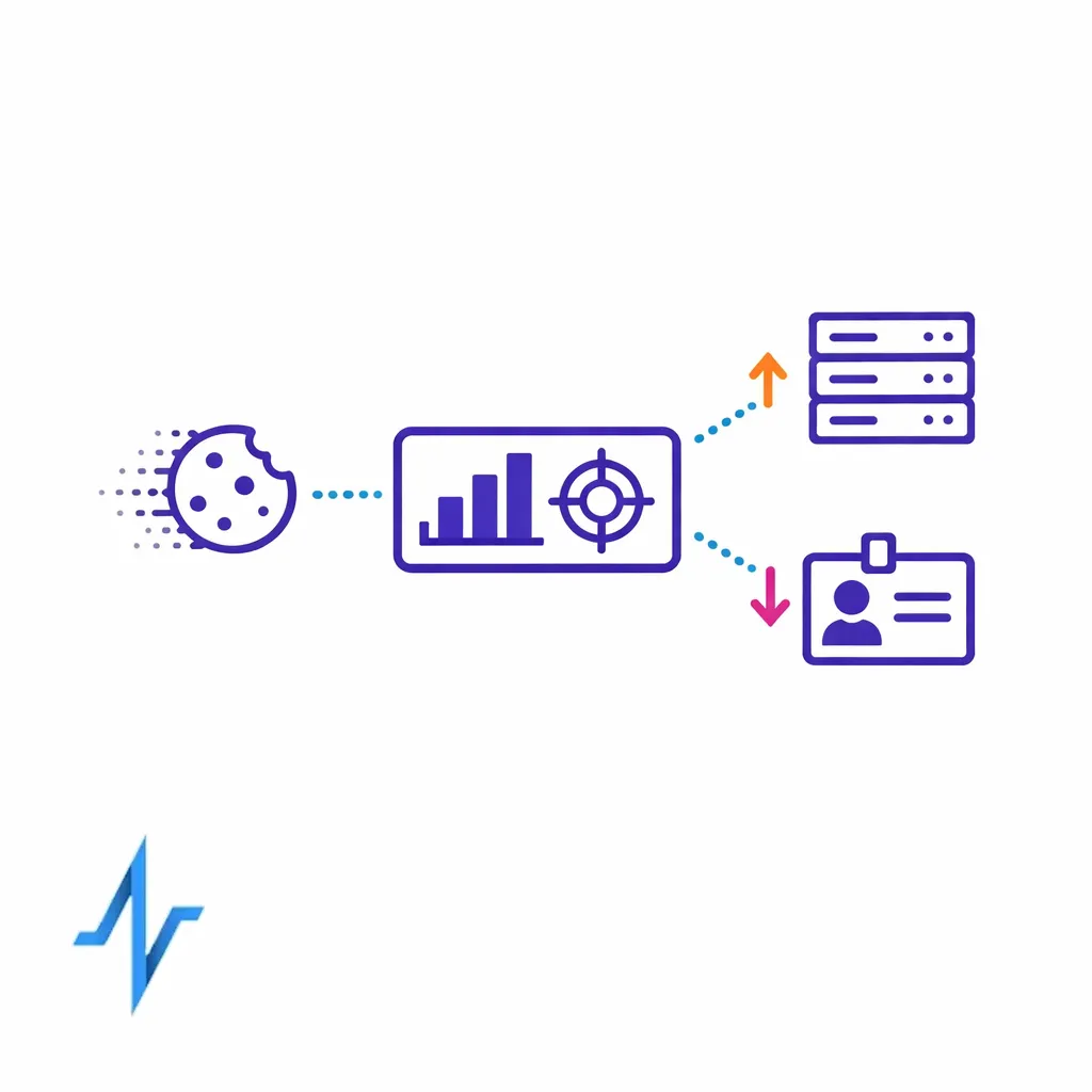 A cookie icon fades while server-side events and first-party tokens continue to flow into measurement.