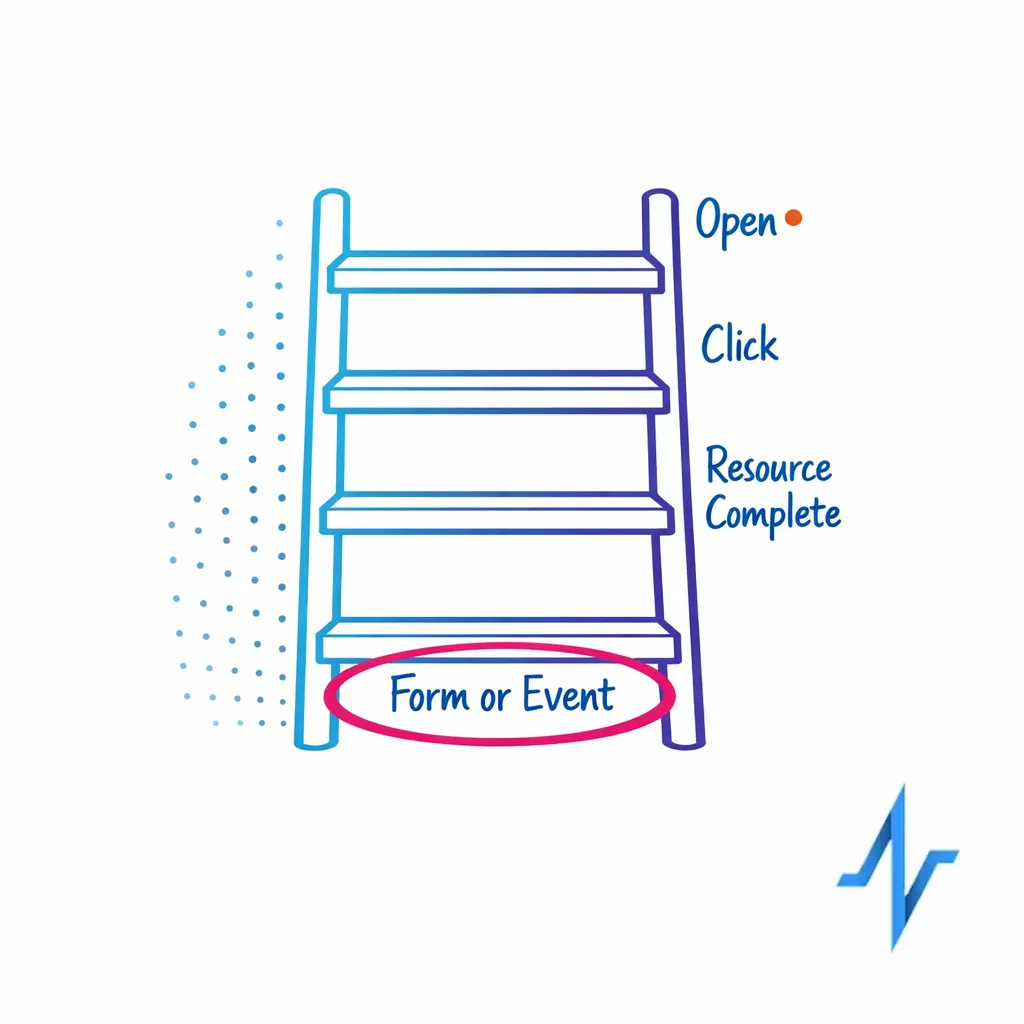 A ladder ranks weak to strong signals from opens to form submissions and event attendance.