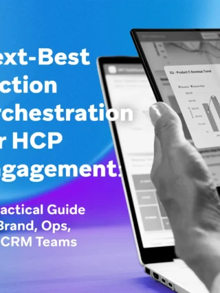 Cover image showing analytics on a tablet for next-best-action orchestration in HCP engagement.