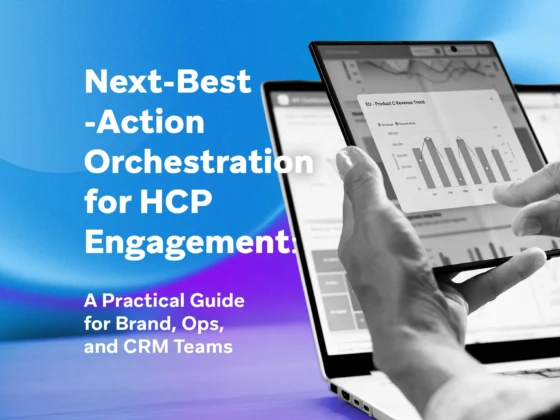 Cover image showing analytics on a tablet for next-best-action orchestration in HCP engagement.