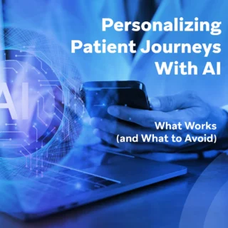 Blue healthcare AI cover image showing a digital AI interface over a laptop and mobile device.