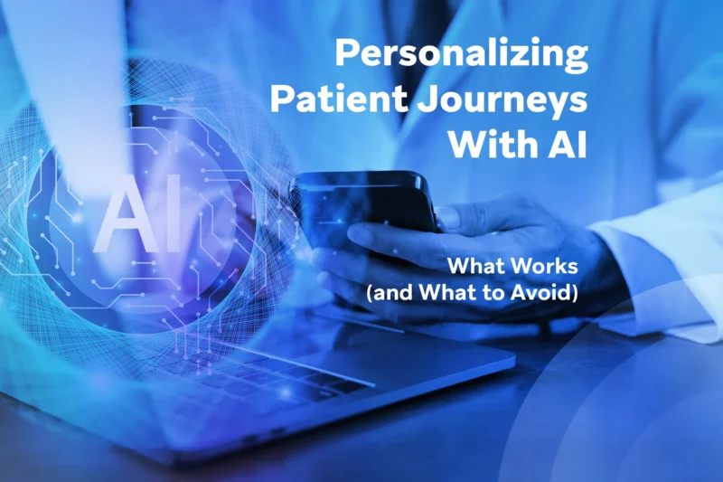 Blue healthcare AI cover image showing a digital AI interface over a laptop and mobile device.