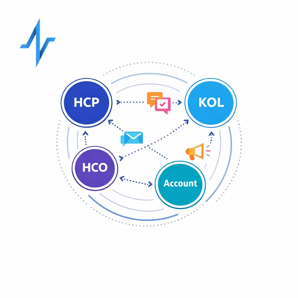 HCP, HCO, and account relationships are mapped into one usable view for coordinated action.