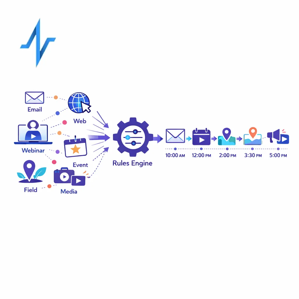 Separate channels align through shared logic into a coordinated omnichannel flow for commercial teams.
