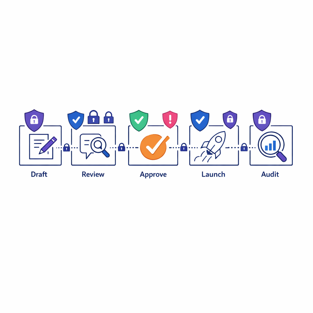 A clean workflow diagram highlights approvals, permissions, audit history, and governance inside commercial execution.