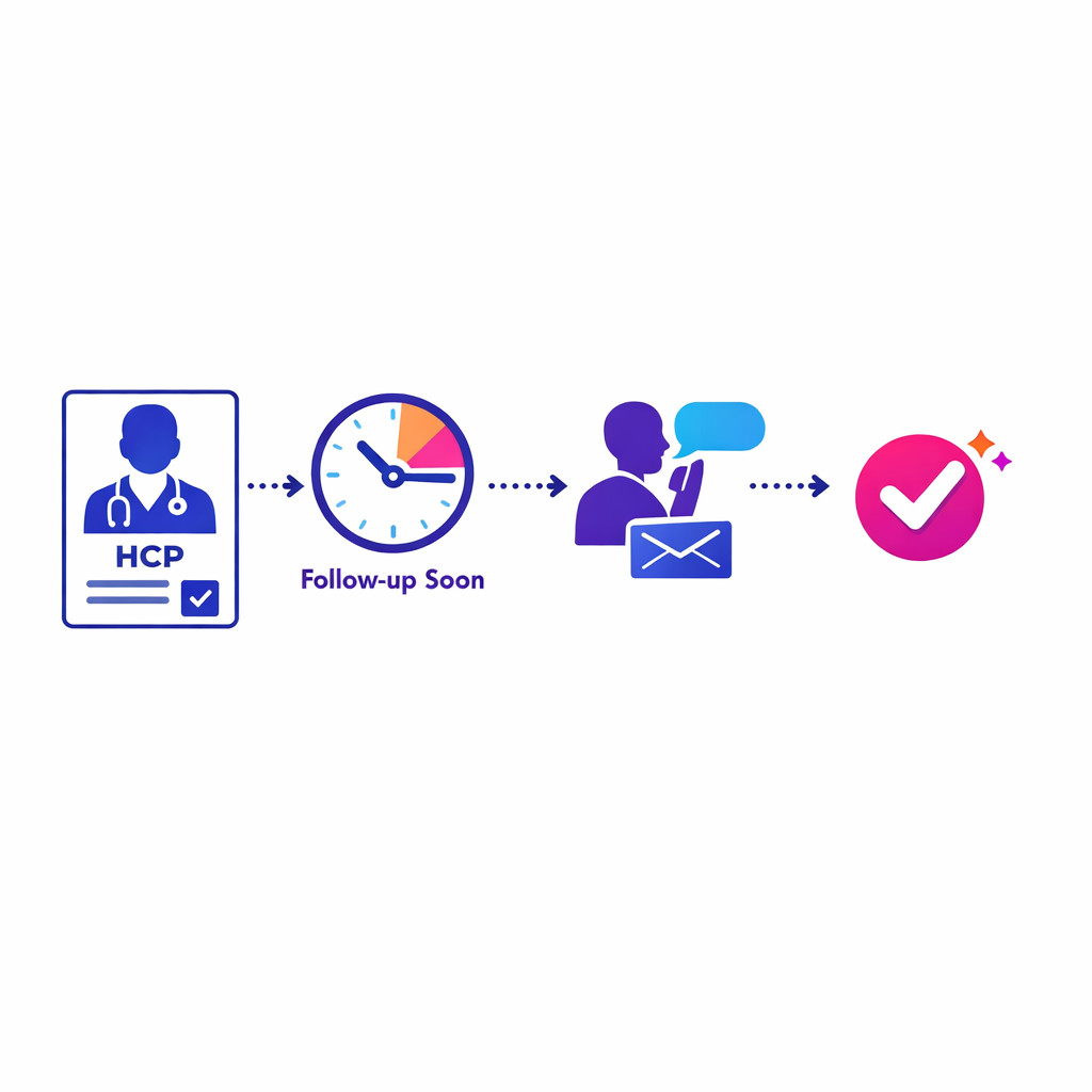 An HCP journey card shows stronger response when rep outreach happens within a short post-content window.