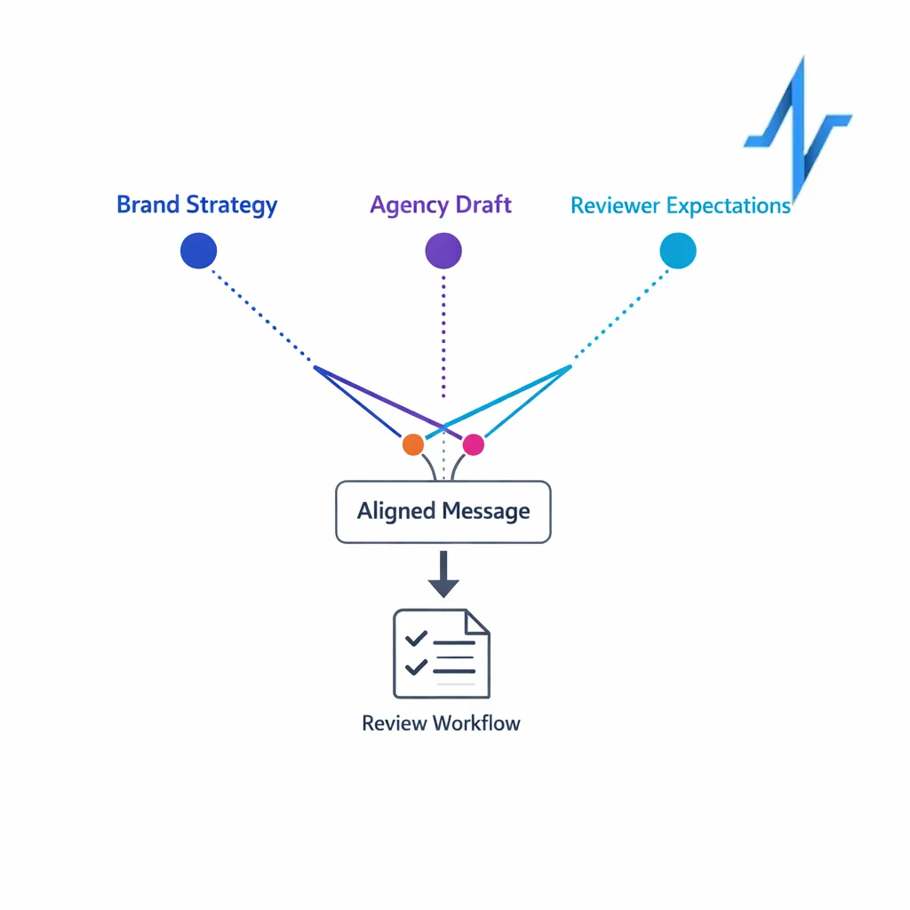 Brand, agency, and reviewer inputs align around one shared message before formal submission begins.