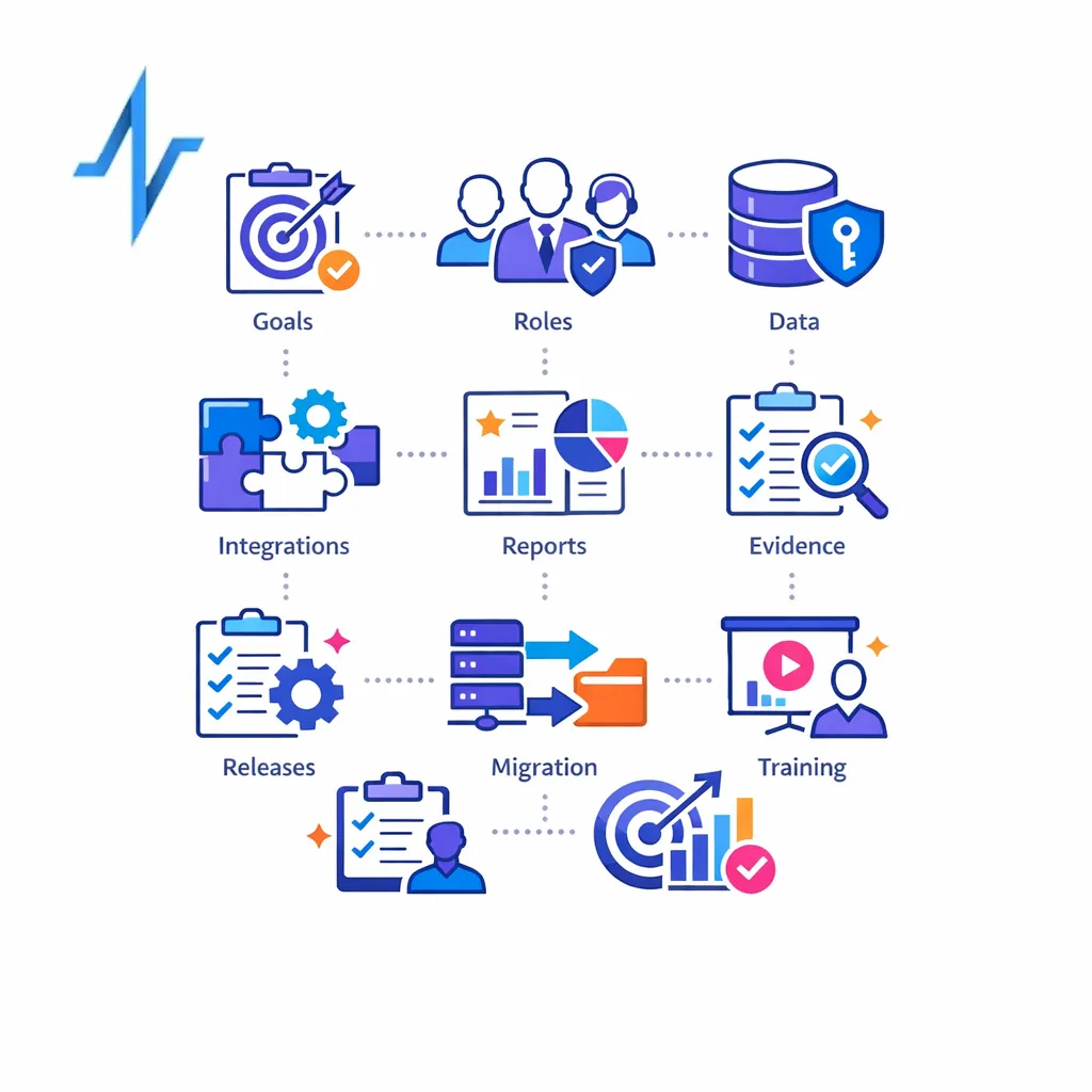 A concise checklist icon set summarizes the key questions sponsors should answer before demos or RFPs.
