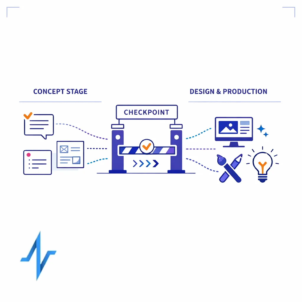 An early concept review resolves message strategy and fair-balance questions before production work begins.