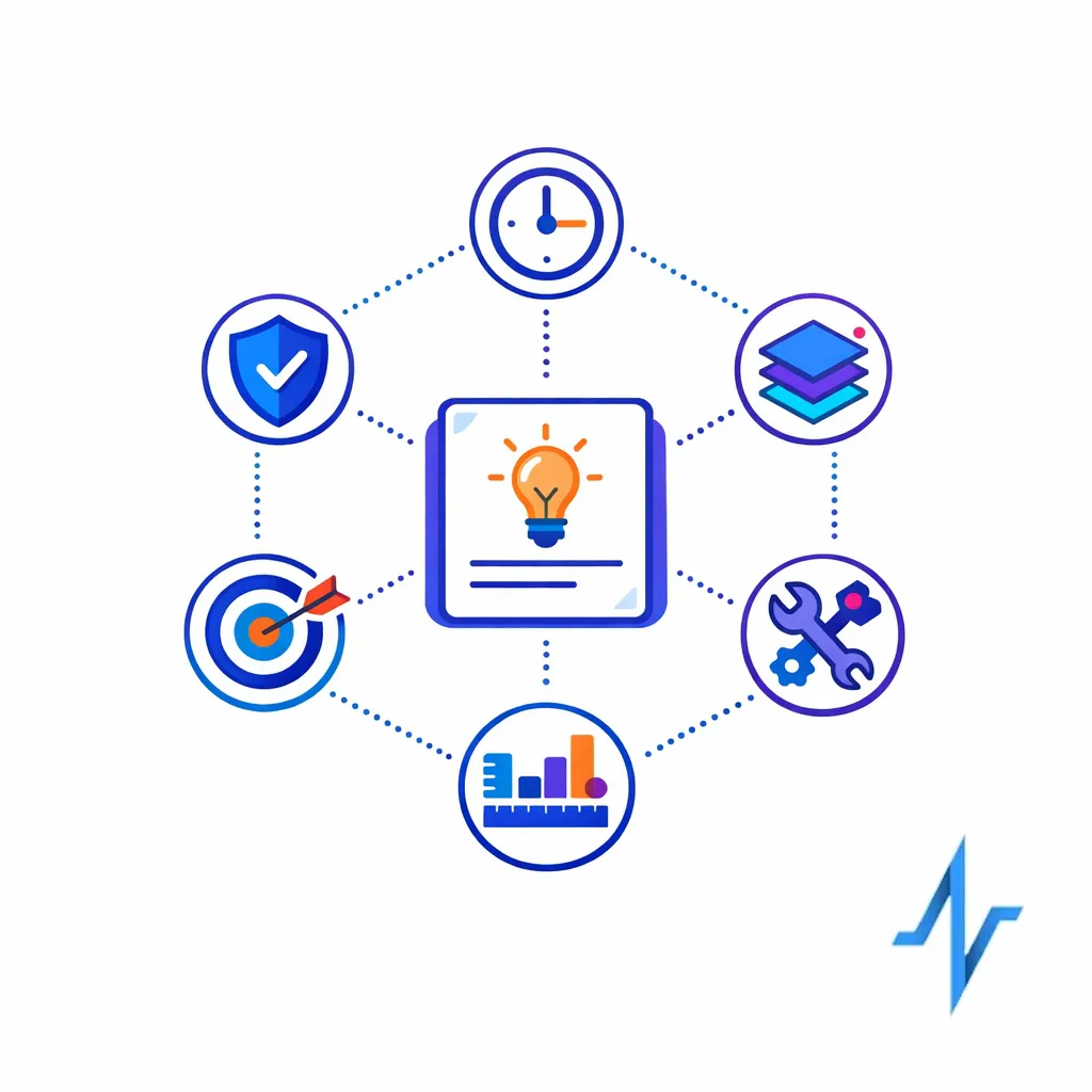 Six clear criteria surround a central insight card: specific, timely, contextual, feasible, measurable, and governed.