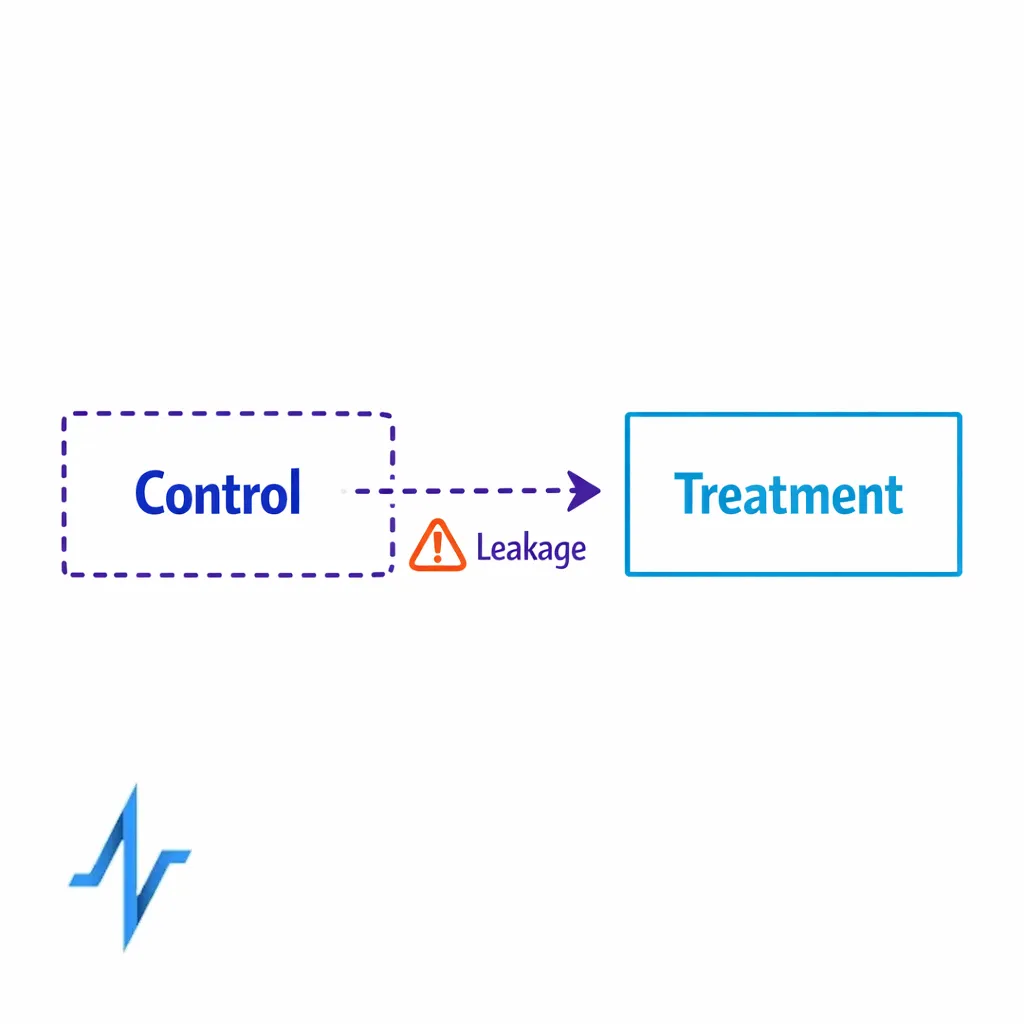 A control group icon is protected by suppression rules while a leakage path is detected and flagged.