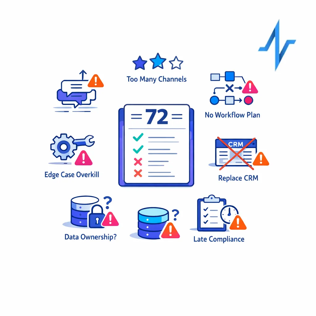 Six common platform selection mistakes are shown as warning icons around a central scorecard.
