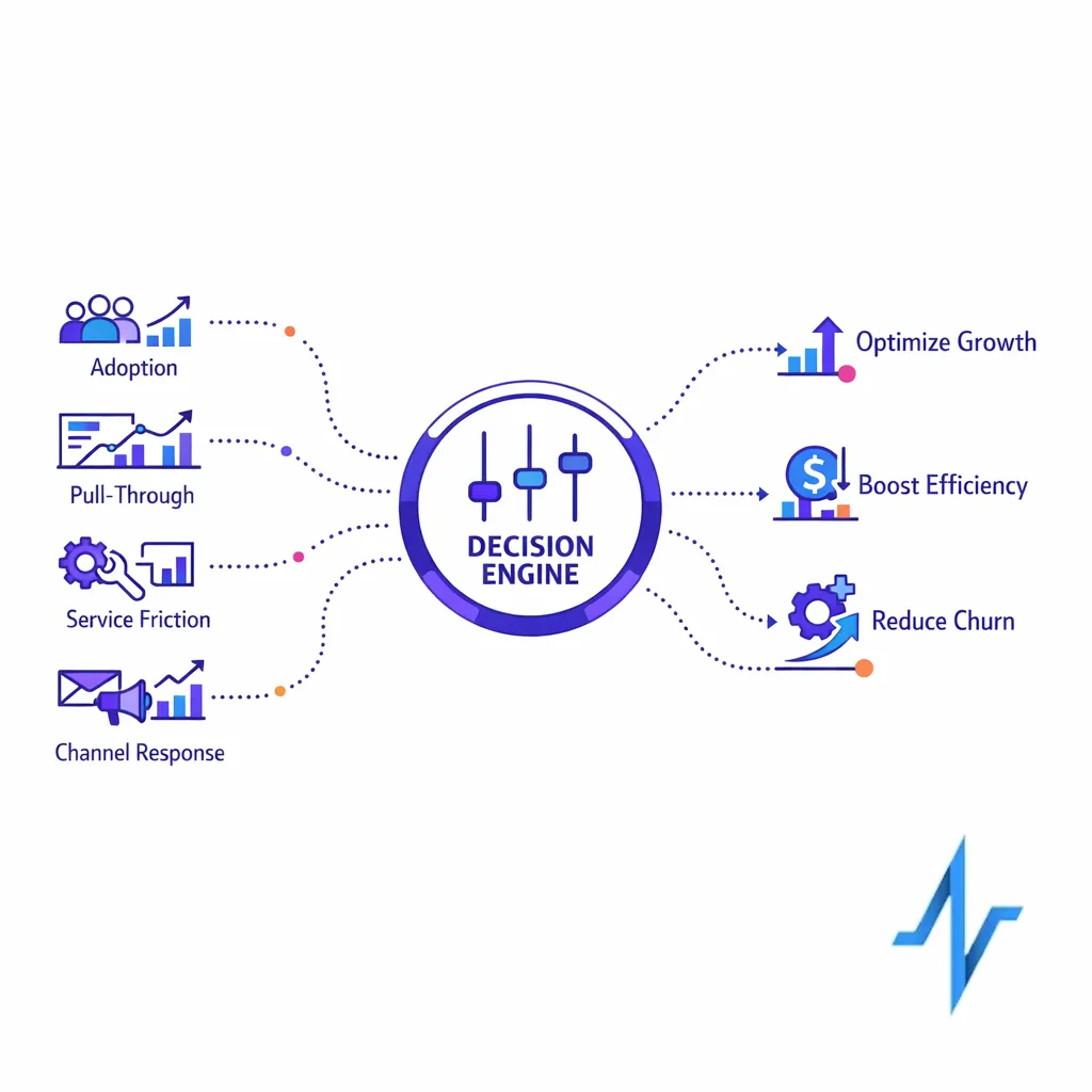 Early launch signals for adoption, pull-through, and friction feed into rapid optimization paths.