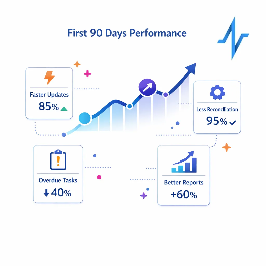 Early post-launch metrics show faster visibility, fewer reconciliations, and better overdue task follow-up.