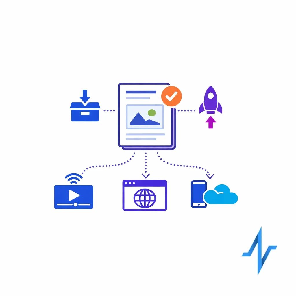 An approved asset moves cleanly from governed review into controlled omnichannel deployment.
