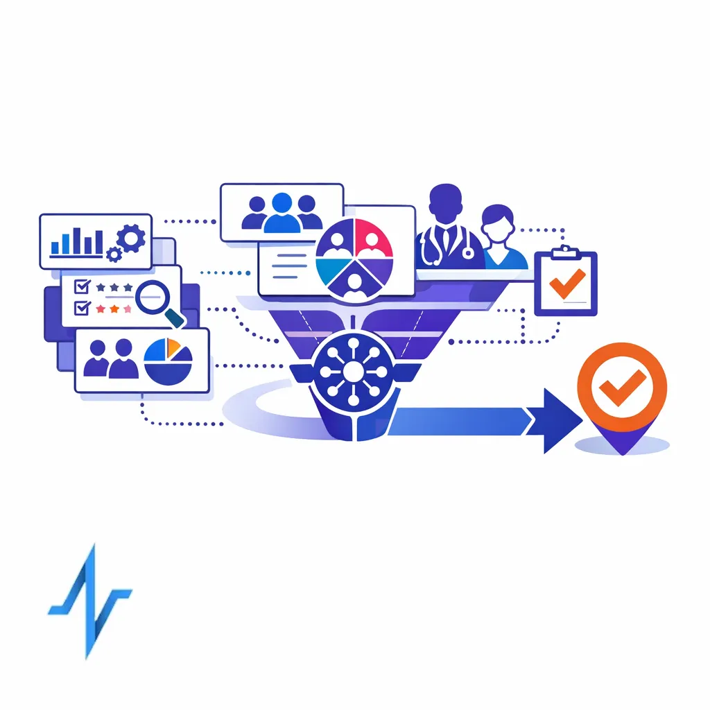 A final clean composition shows analytics, governance, and orchestration aligning into smarter healthcare decisions.