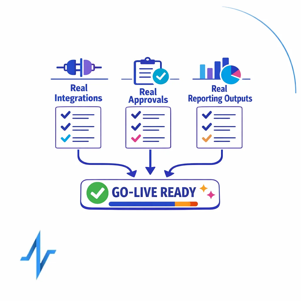 A simple pilot framework tests real integrations, approvals, and reporting before full rollout.