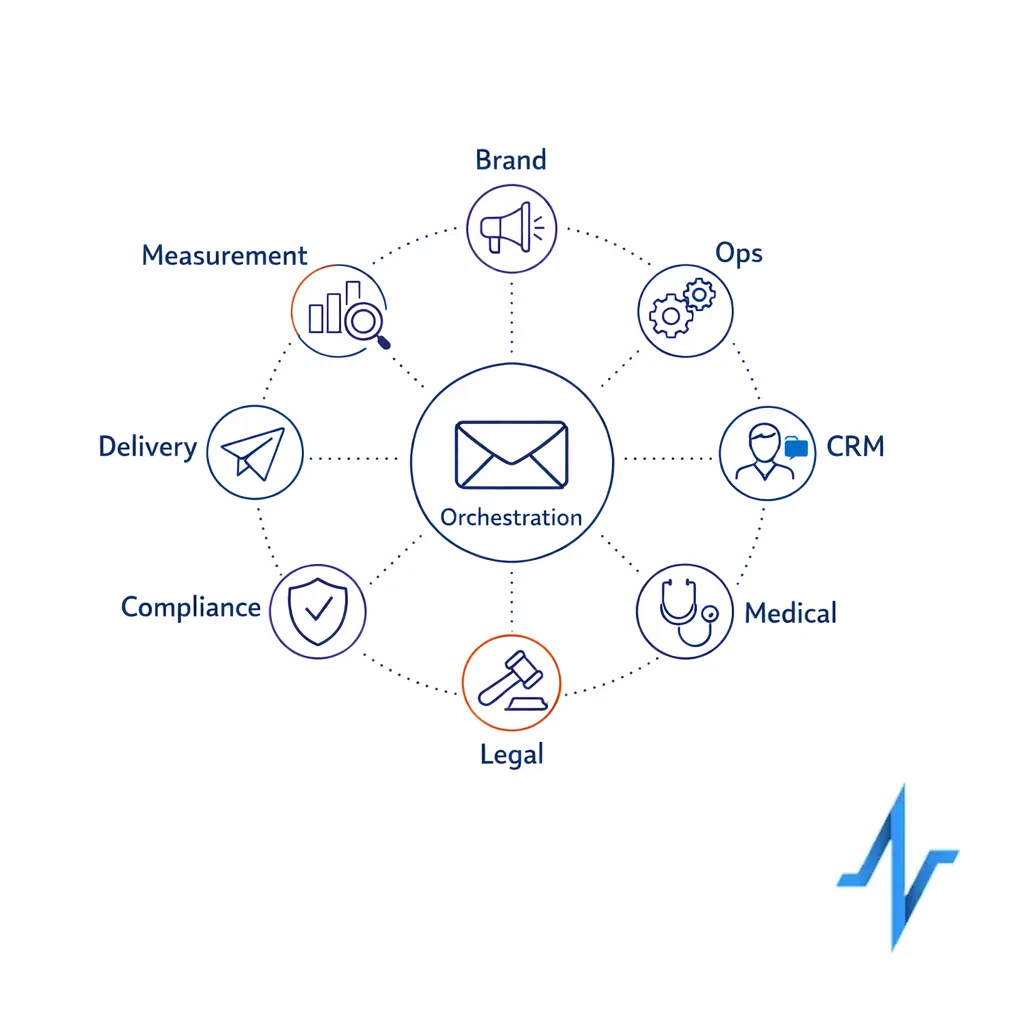 A mature operating model unites brand, ops, CRM, compliance, delivery, and measurement in one connected system.