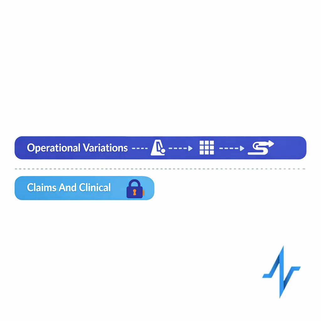 A lane diagram separates elements safe to vary like cadence and routing from elements requiring deeper review like claims.
