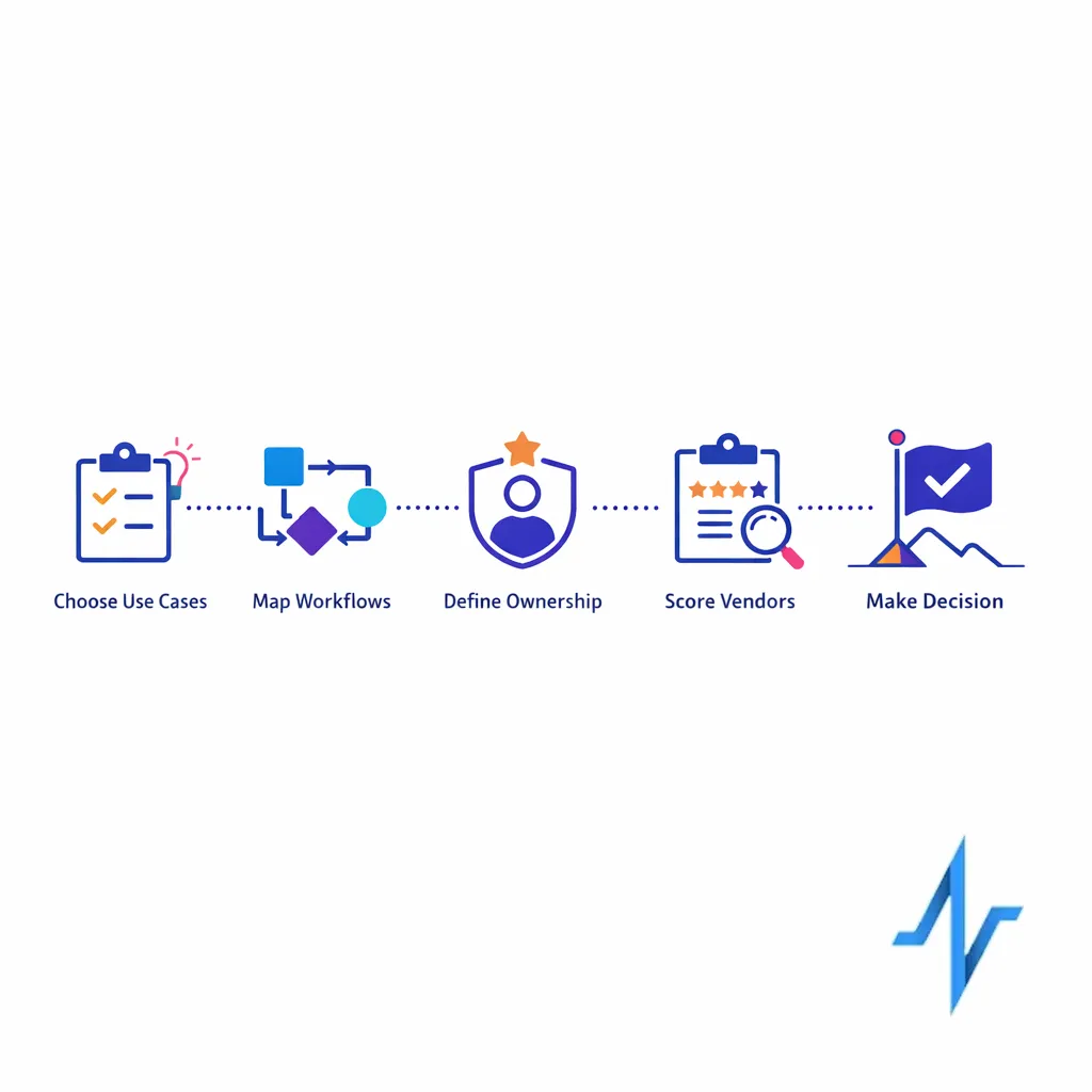 A clear path leads from workflow mapping to vendor scoring and a confident platform decision.