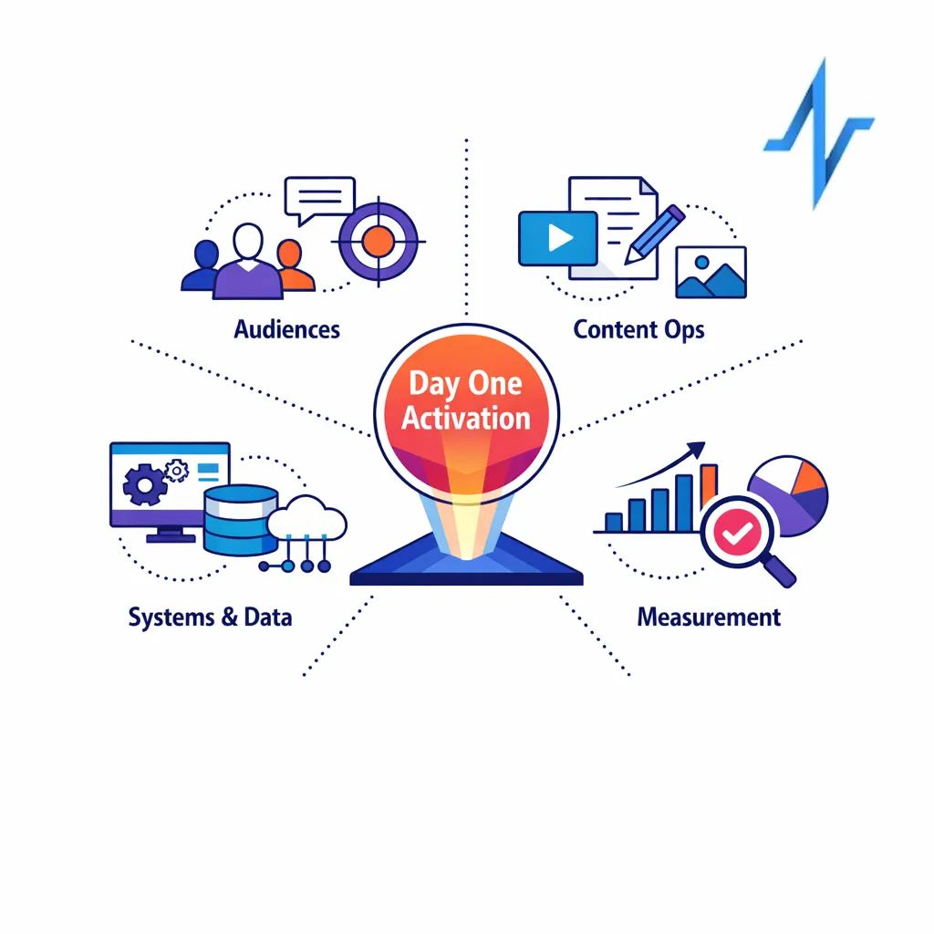 A polished launch readiness framework brings audiences, content, systems, and measurement into one view.