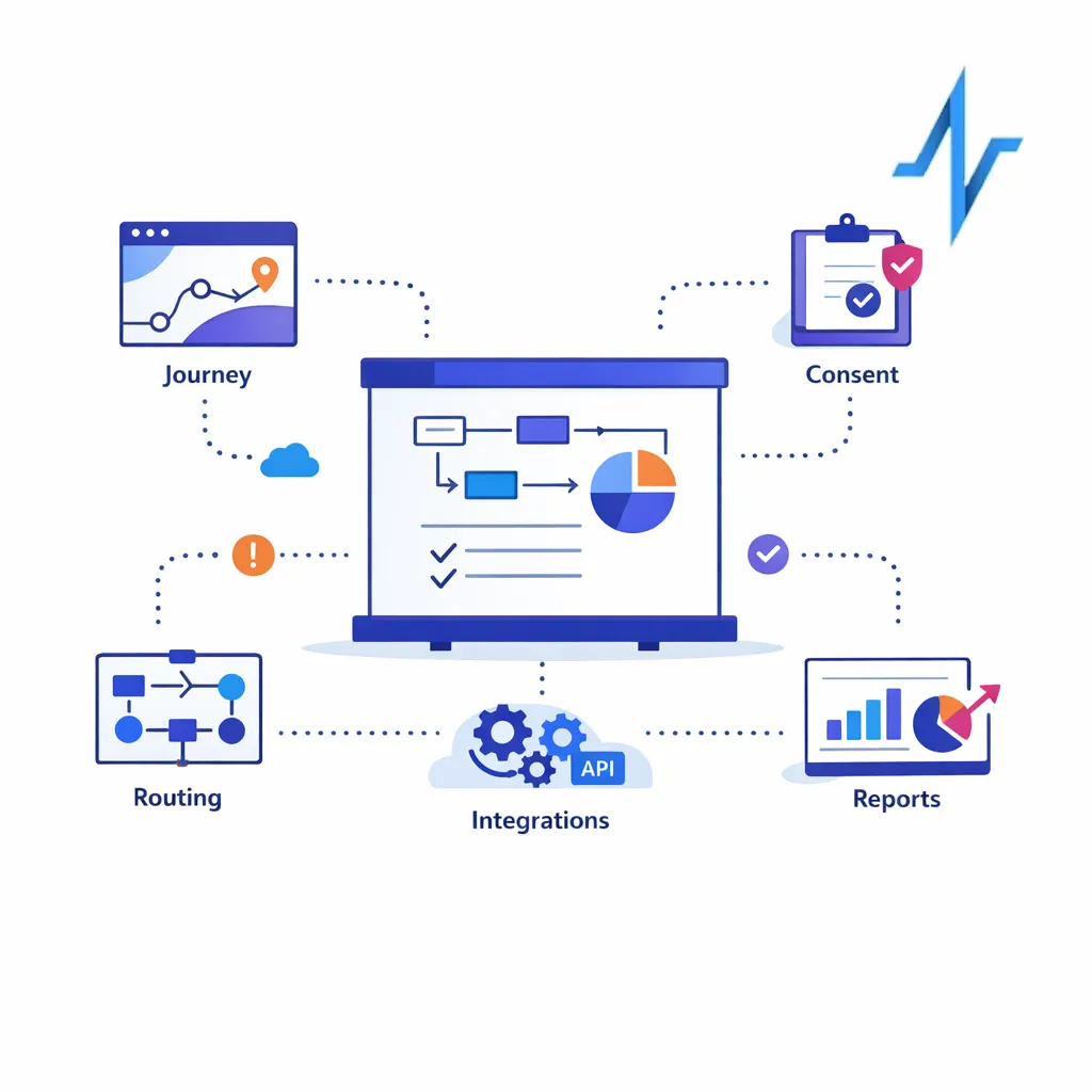 A polished central workflow scene invites a practical platform walkthrough for education, enrollment, and adherence.