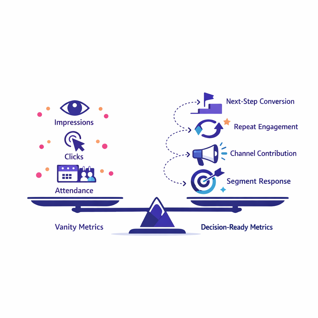 A simple scale favors conversion, repeat engagement, and segment response over clicks and impressions.