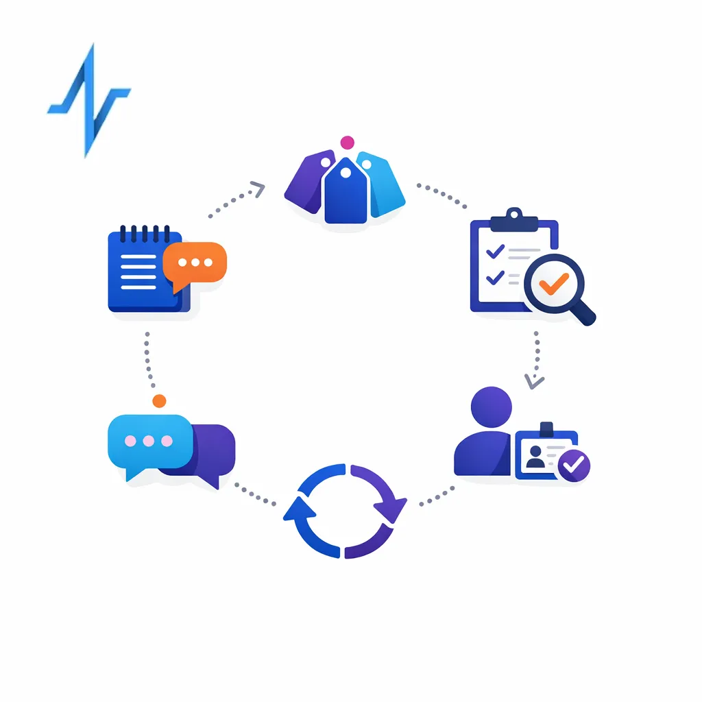 Notes from field activity flow into clustered insights, owner assignment, and a closed feedback loop.