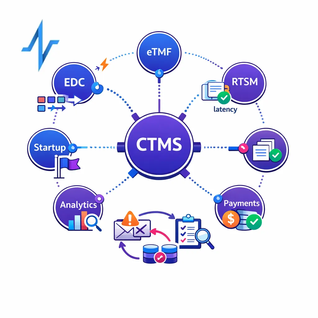 Connected systems exchange trial data through clear mapped flows, triggers, and error handling paths.