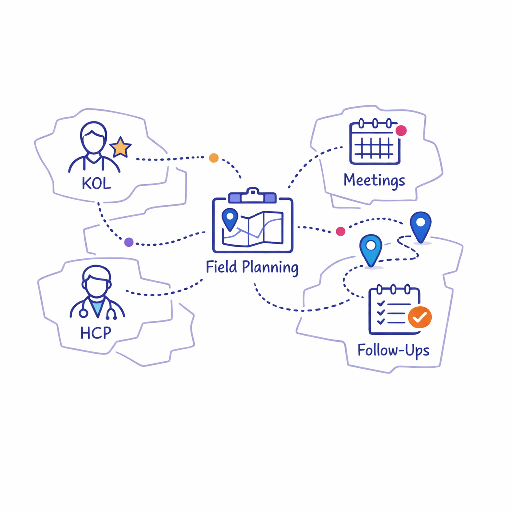 A territory-style map connects scientific stakeholders, field planning, and follow-up in a noncommercial workflow.
