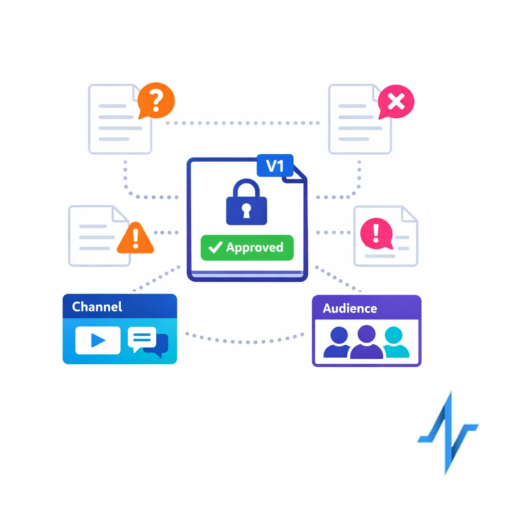 A locked approved file is linked to one version and channel, not every future reuse.