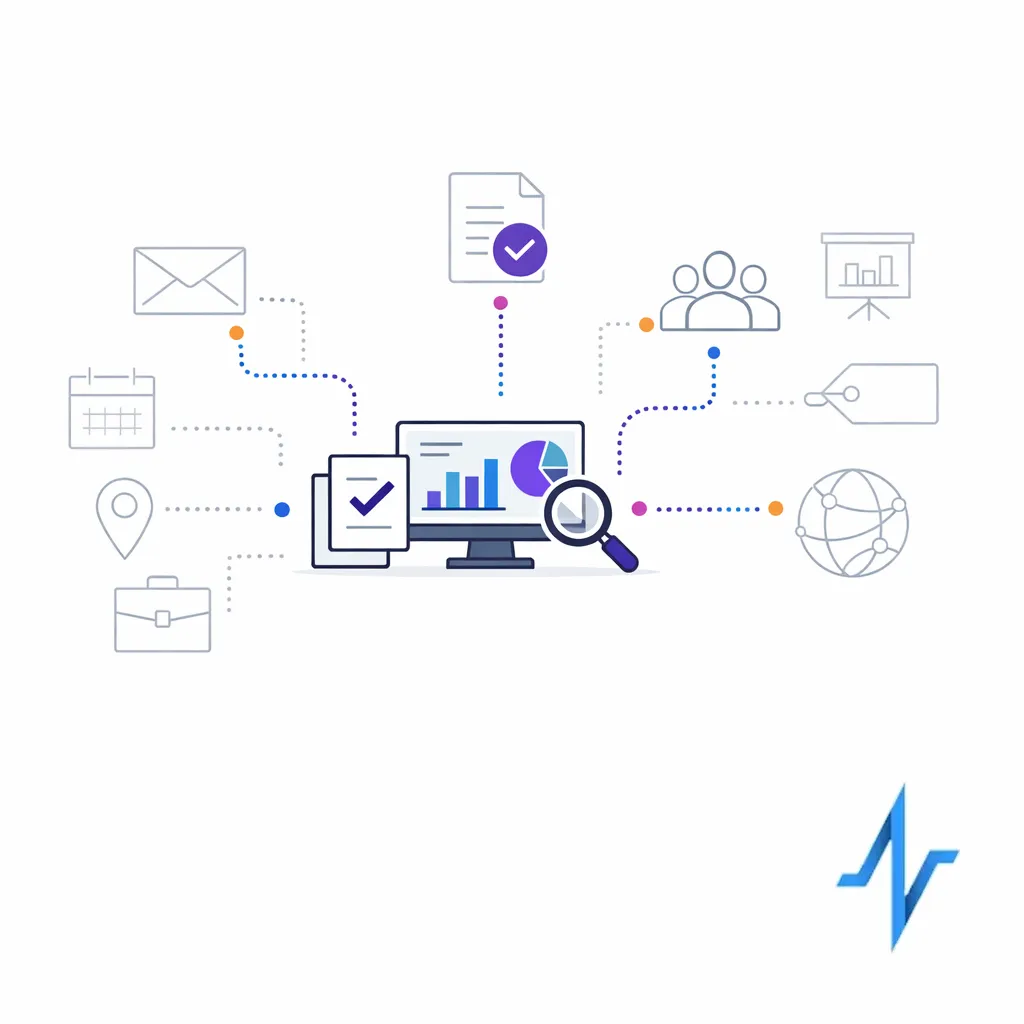 Only a few selected data sources connect to the analysis hub while extra feeds remain outside the path.