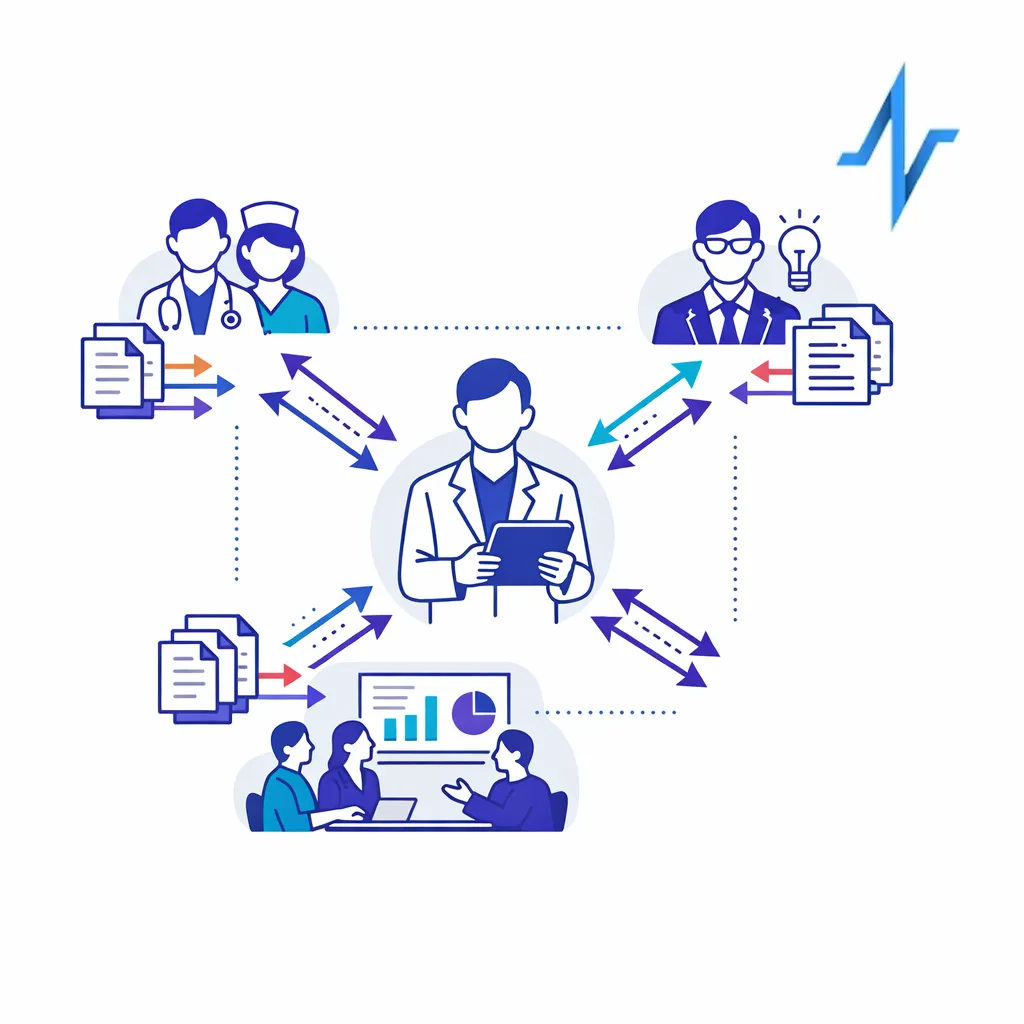 A central MSL figure connects healthcare professionals and internal teams through balanced scientific exchange.
