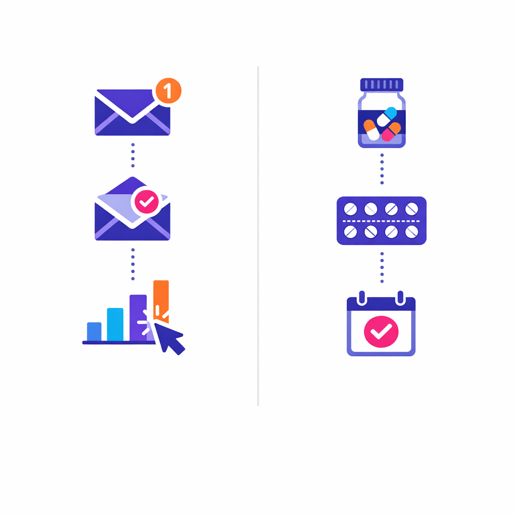 Engagement metrics sit apart from real treatment behaviors like starts, refills, and persistence.