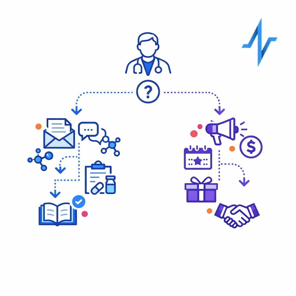 A simple pathway map helps teams separate medical exchange moments from commercial outreach moments.