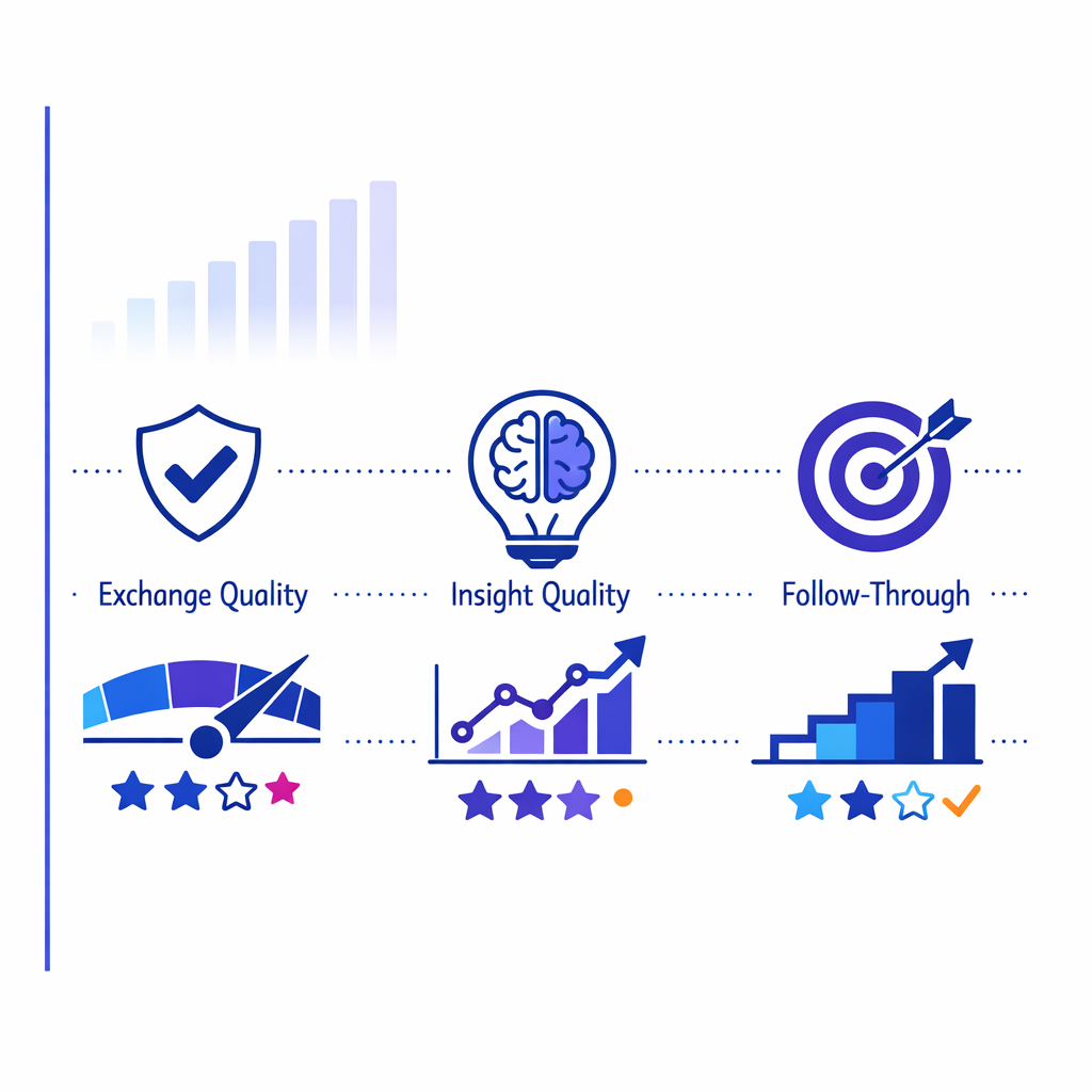 A dashboard shifts focus from activity counts to quality of exchange, insight, and follow-through.