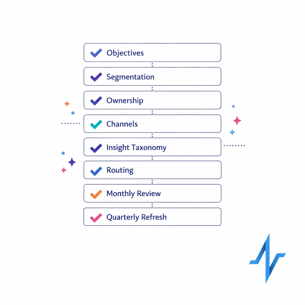 A concise checklist summarizes the steps to align teams, capture insights, and measure action.
