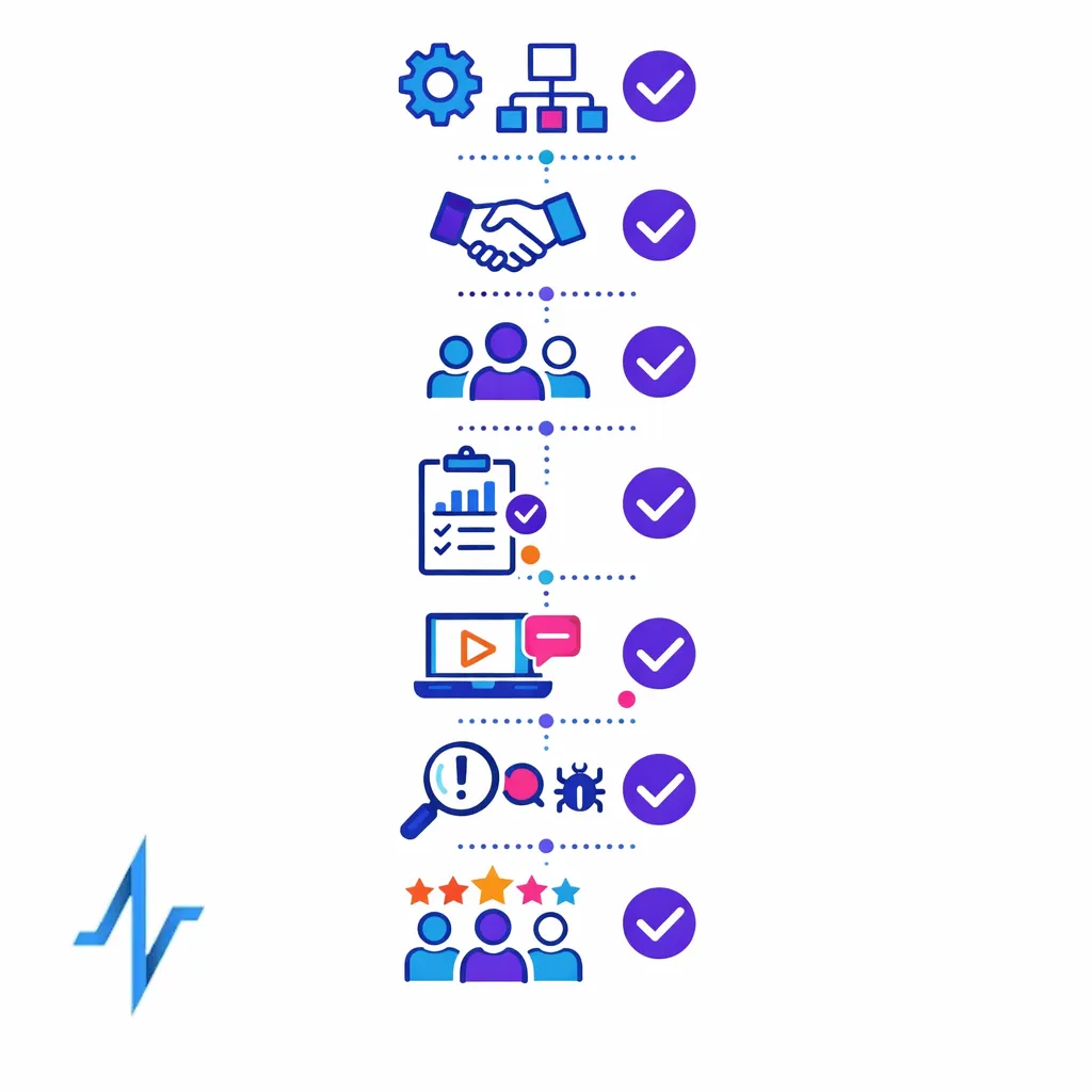 Action checklist guides teams from operating model definition to live demo scoring and partner-inclusive decisions.