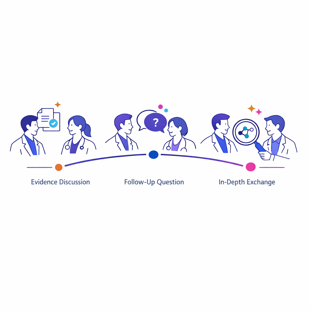 A calm sequence of respectful scientific touchpoints builds trust over time with a healthcare professional.