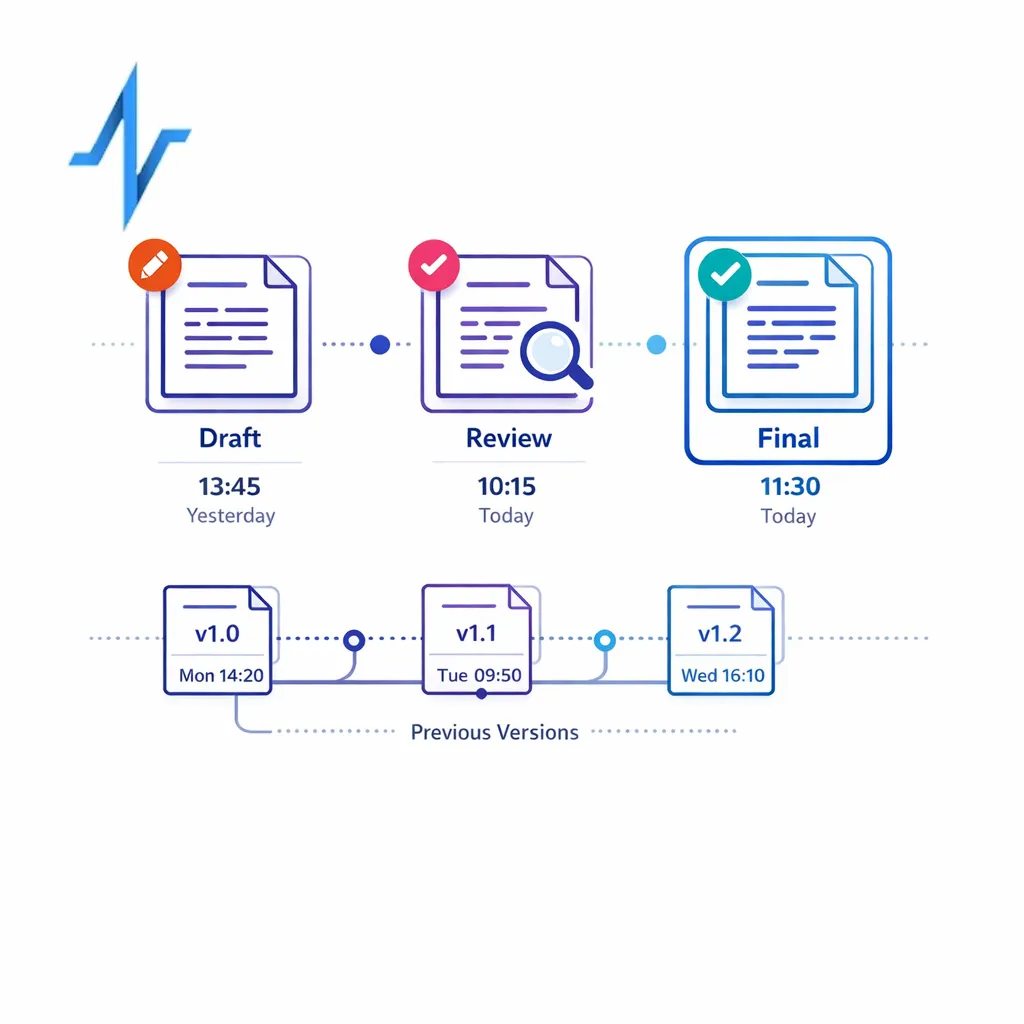 Document versions flow from draft to final while older copies remain visible as history, not active records.
