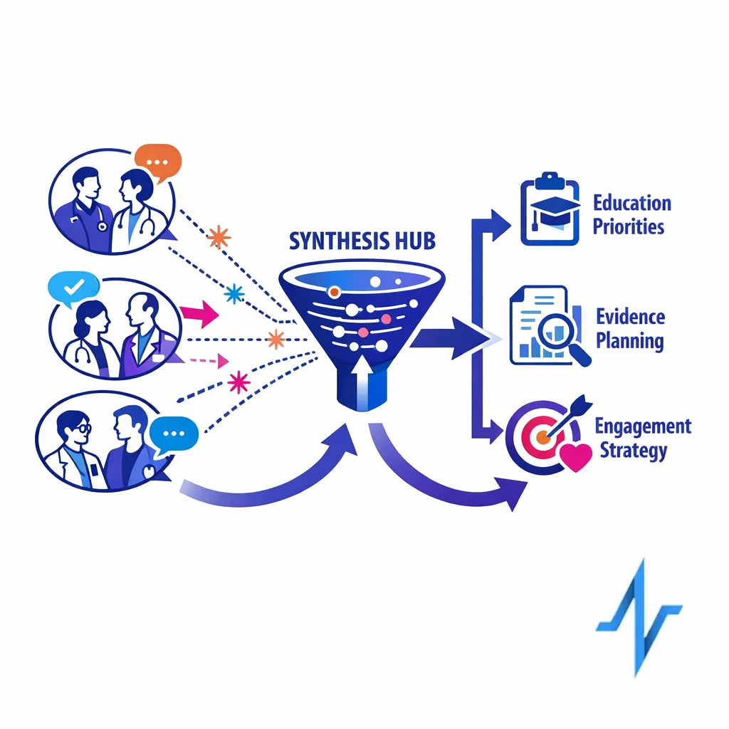 Insights from field conversations flow back into medical strategy through a structured signal pathway.