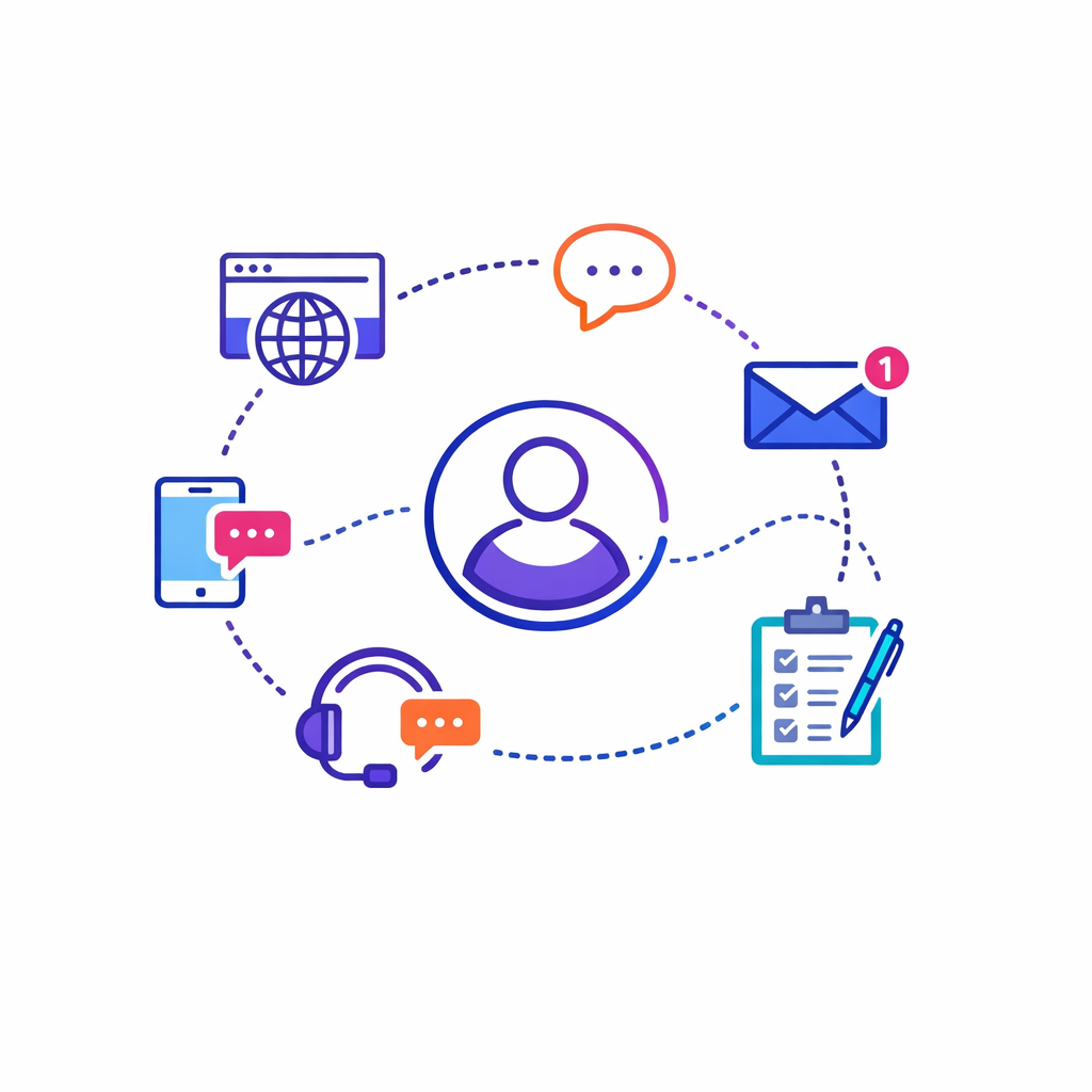 A single identity thread follows one patient through web, messages, forms, and service interactions.