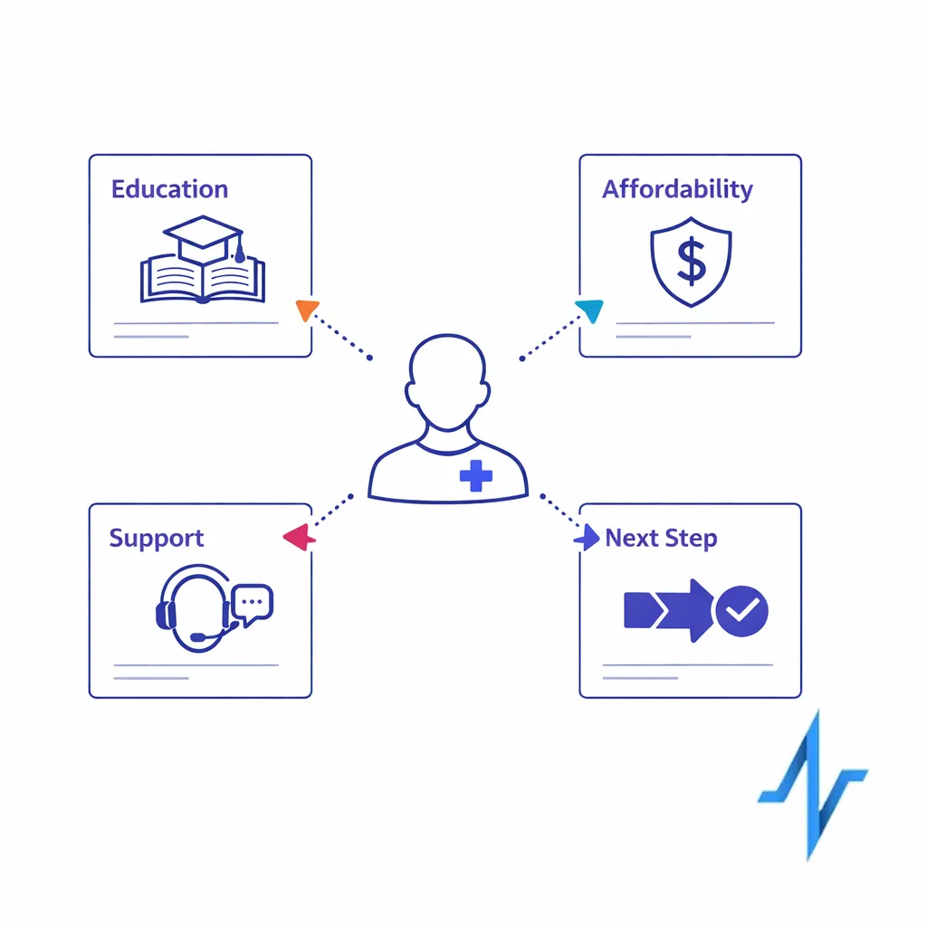 A portal homepage organizes education, affordability, support, and route selection into a simple front door.